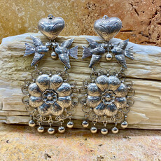 Silver Flower/Lovebirds/Heart Clip Earrings