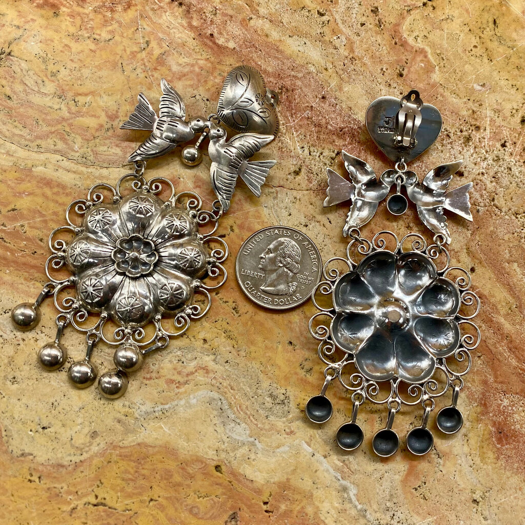 Silver Flower/Lovebirds/Heart Clip Earrings