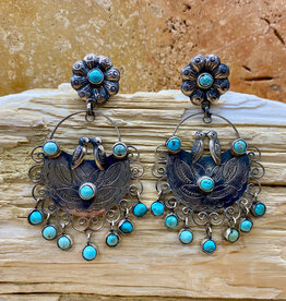 Silver & Turquoise Lovebird & Flower Post Earrings