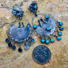 Silver & Turquoise Lovebird & Flower Post Earrings