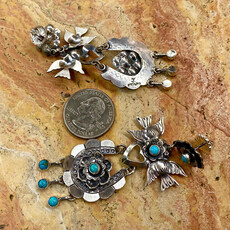 Silver & Turquoise Flower & Lovebirds Post Earrings