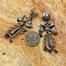 Silver Lovebirds & Flower Dangle Earrings