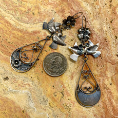 Silver Lovebirds and Flower Dangle Earrings