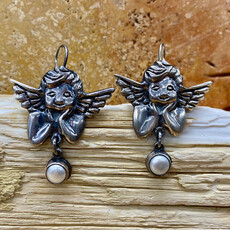 Silver & Pearl Cherub Hook Earrings
