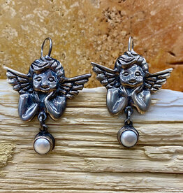 Silver & Pearl Cherub Hook Earrings