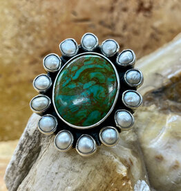Turquoise and Pearl Adjustable Ring
