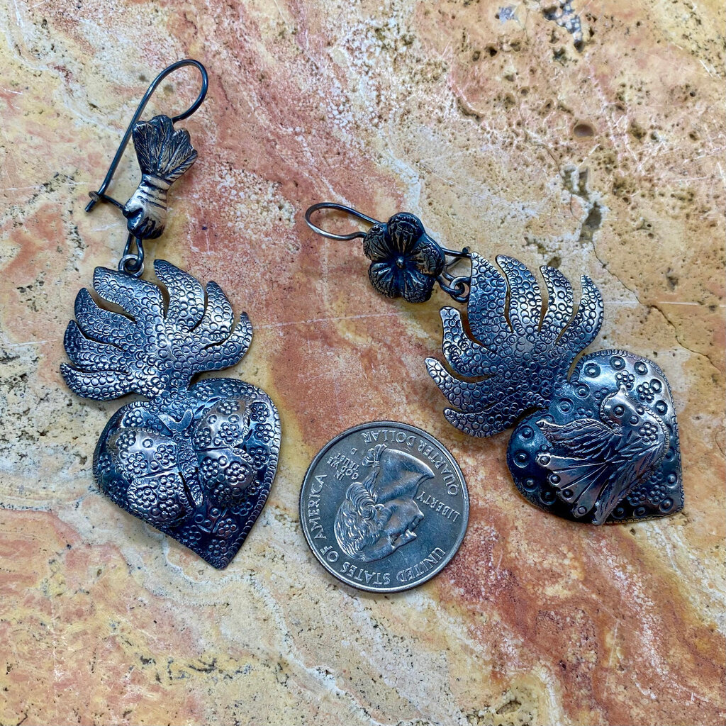 Silver Flaming Heart/Bird/Butterfly Hook Earrings