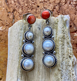 Pearl & Spiny Oyster Silver Post Earrings