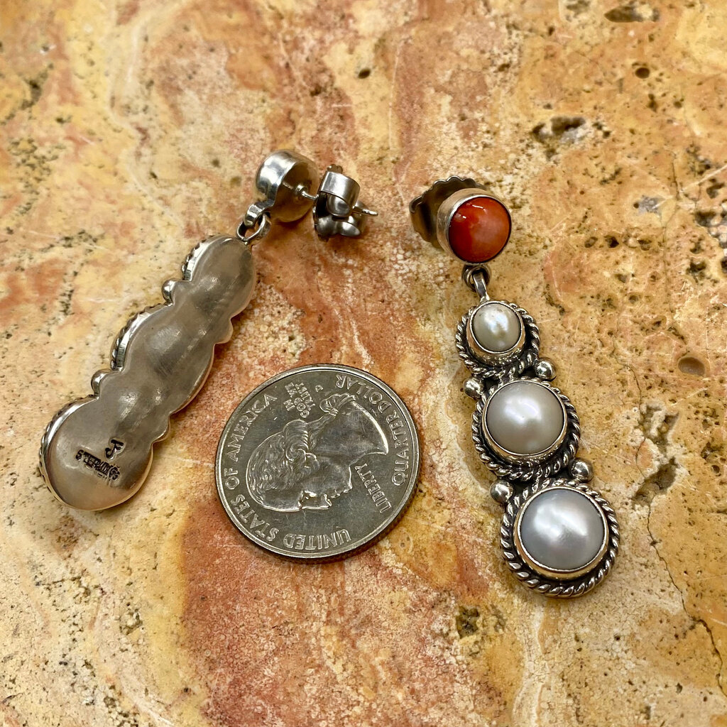 Pearl & Spiny Oyster Silver Post Earrings