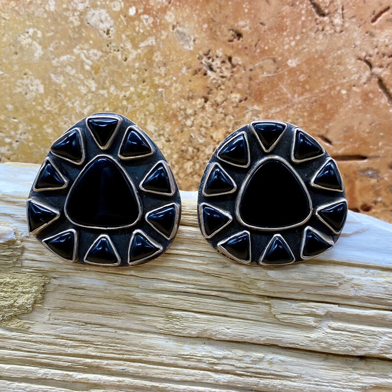 Onyx & Silver Post Earrings