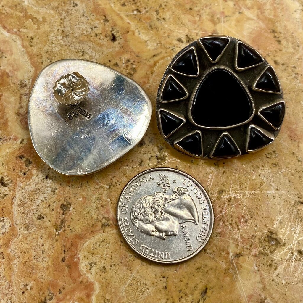 Onyx & Silver Post Earrings