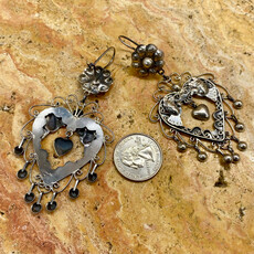 Silver Heart w/ Lovebirds and Flower Earrings