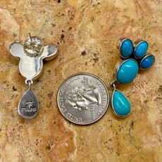5-stone Turquoise & Silver Paw Earrings