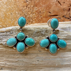 5-stone Turquoise and Silver Post Earrings