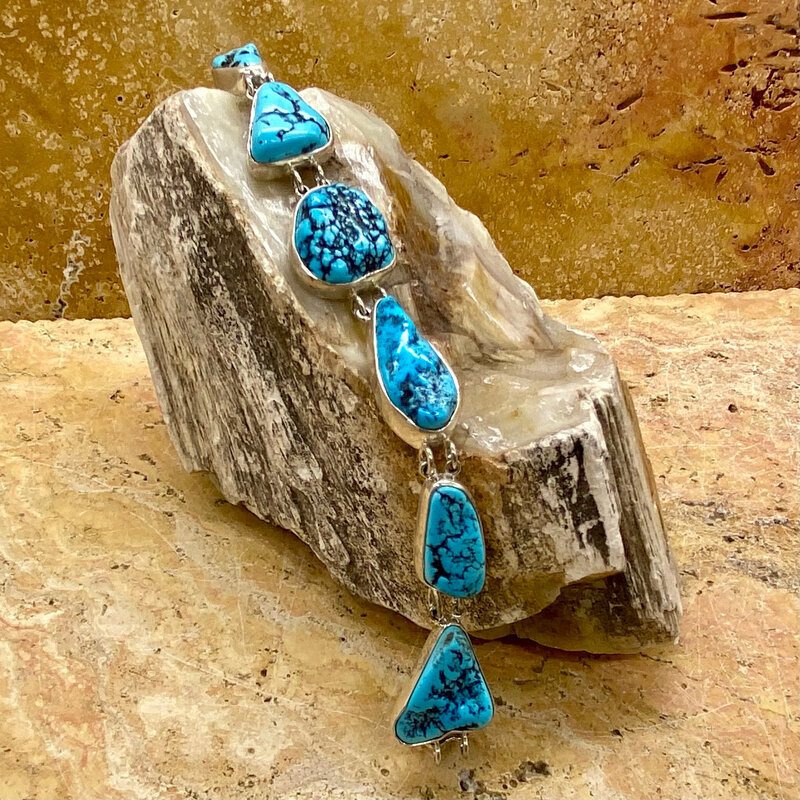 8" 6-Stone Turquoise Link Bracelet