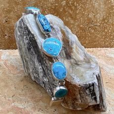 5-stone Turquoise Link Bracelet 6.5"