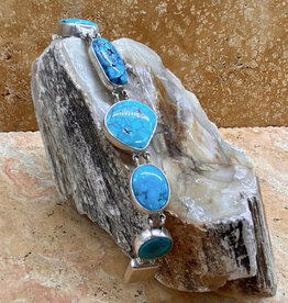 5-stone Turquoise Link Bracelet 6.5"