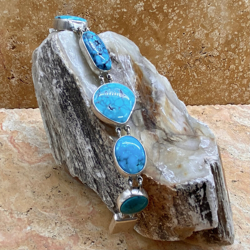 5-stone Turquoise Link Bracelet 6.5"