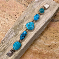 5-stone Turquoise Link Bracelet 6.5"