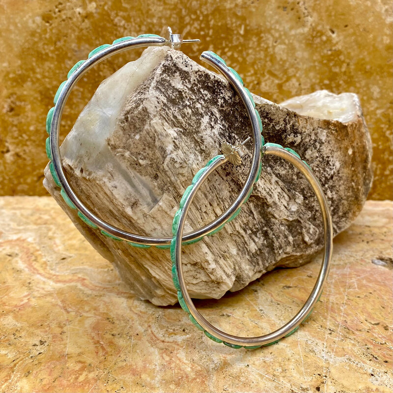 XL Green Turquoise Hoops 2.75"