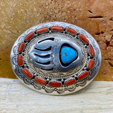 Turquoise & Coral Bear Claw Buckle
