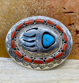 Turquoise & Coral Bear Claw Buckle