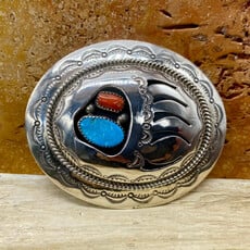 Coral/Turquoise Bear Claw Belt Buckle - Wilbert Muskett Sr.