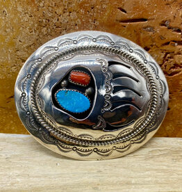 Coral/Turquoise Bear Claw Belt Buckle - Wilbert Muskett Sr.