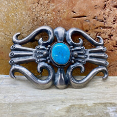 Sandcast Silver & Turquoise Belt Buckle