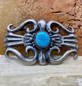 Sandcast Silver & Turquoise Belt Buckle