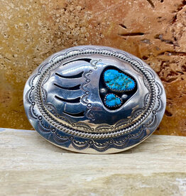 Kingman Turquoise Bear Paw Belt Buckle