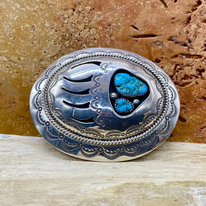 Kingman Turquoise Bear Paw Belt Buckle