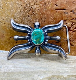 SILVER NUGGET Sandcast Belt Buckle w/ Sonoran Turquoise