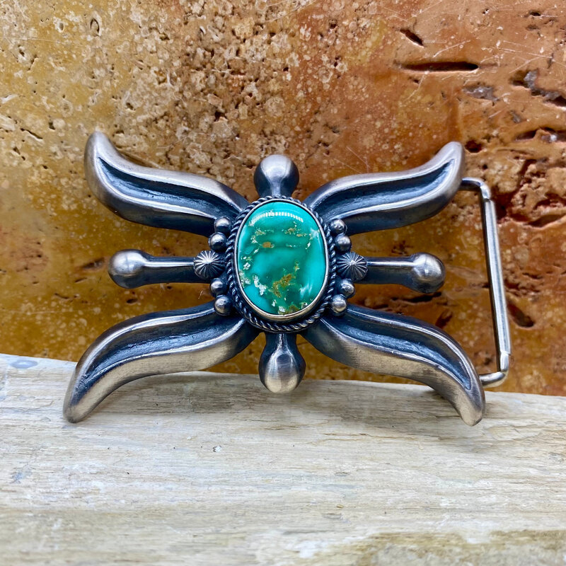 SILVER NUGGET Sandcast Belt Buckle w/ Sonoran Turquoise