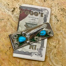 RUNNING BEAR 2-stone Turquoise & Feather Money Clip
