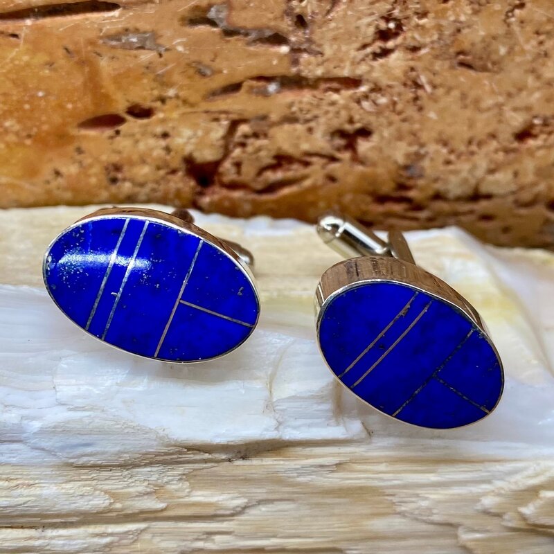 Lapis Inlayed cufflinks by Edison Yazzie