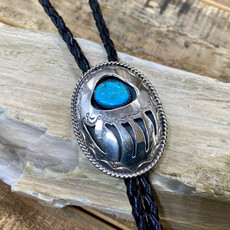 Kingman Turquoise Bear Claw Bolo Tie