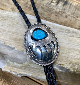 Kingman Turquoise Bear Claw Bolo Tie
