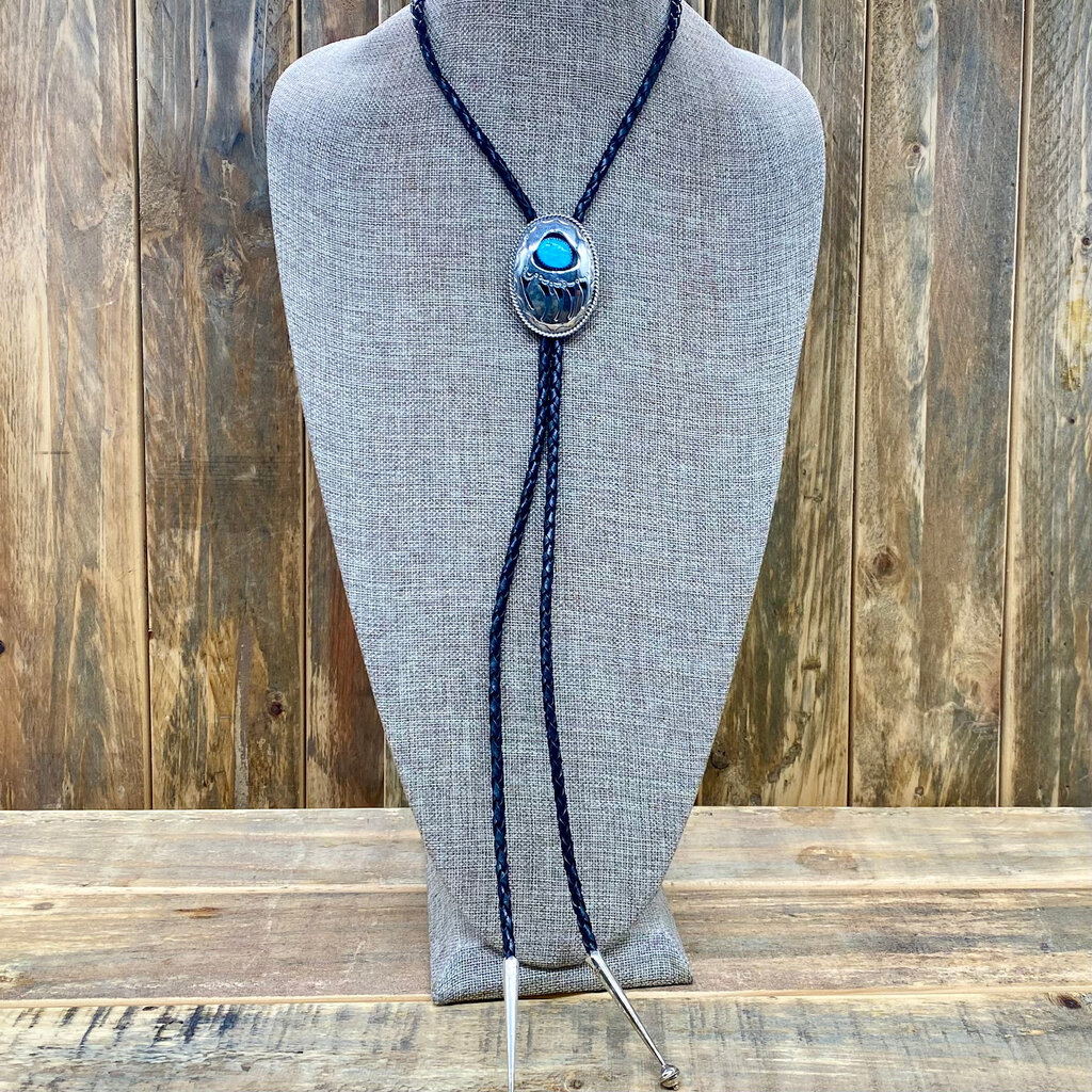 Kingman Turquoise Bear Claw Bolo Tie