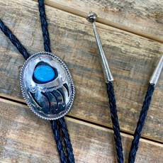Kingman Turquoise Bear Claw Bolo Tie