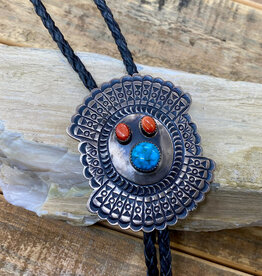 Brushed Silver Bolo w/ Spiny Oyster & Turquoise