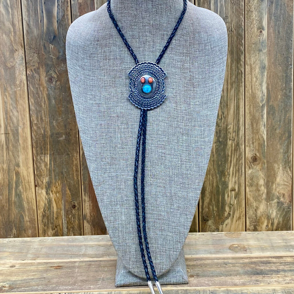 Brushed Silver Bolo w/ Spiny Oyster & Turquoise