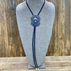 Brushed Silver Bolo w/ Spiny Oyster & Turquoise