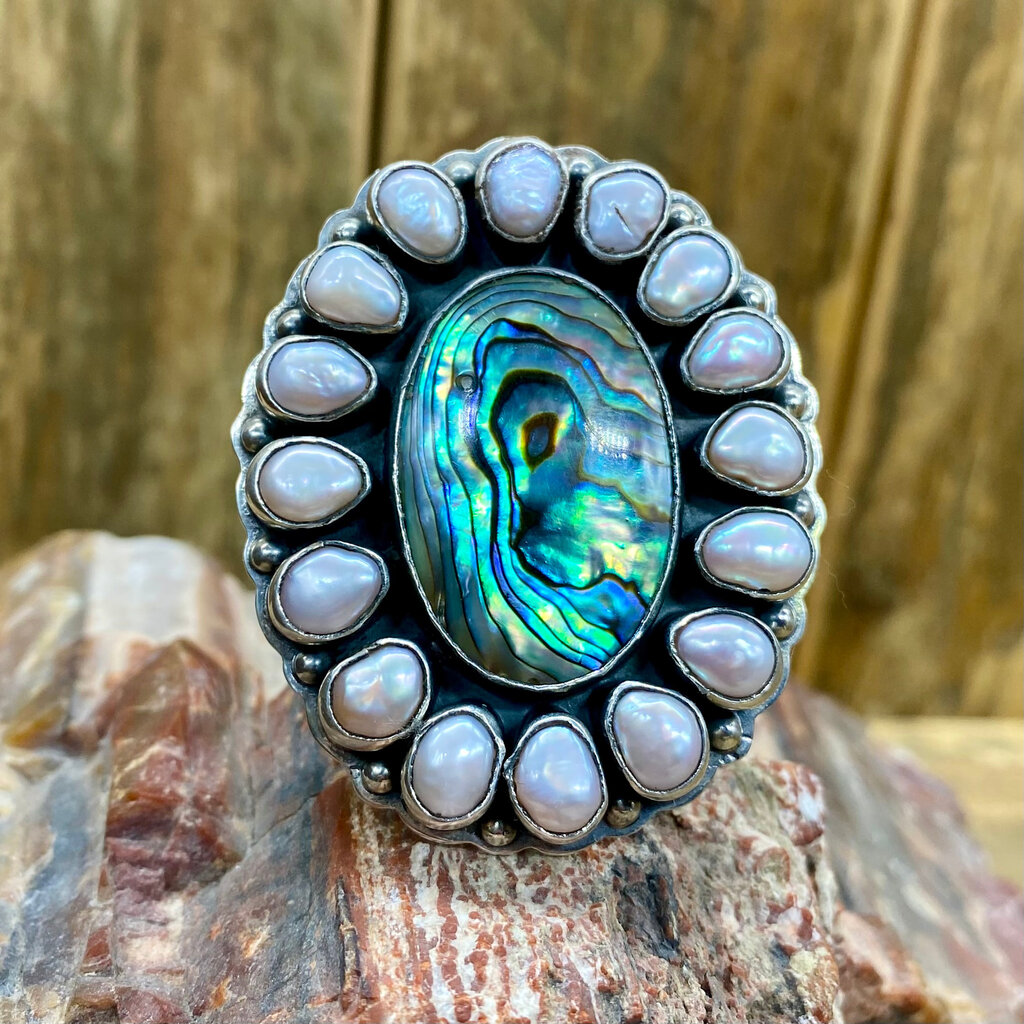 Abalone & Pearl Adjustable Ring