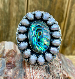 Abalone & Pearl Adjustable Ring