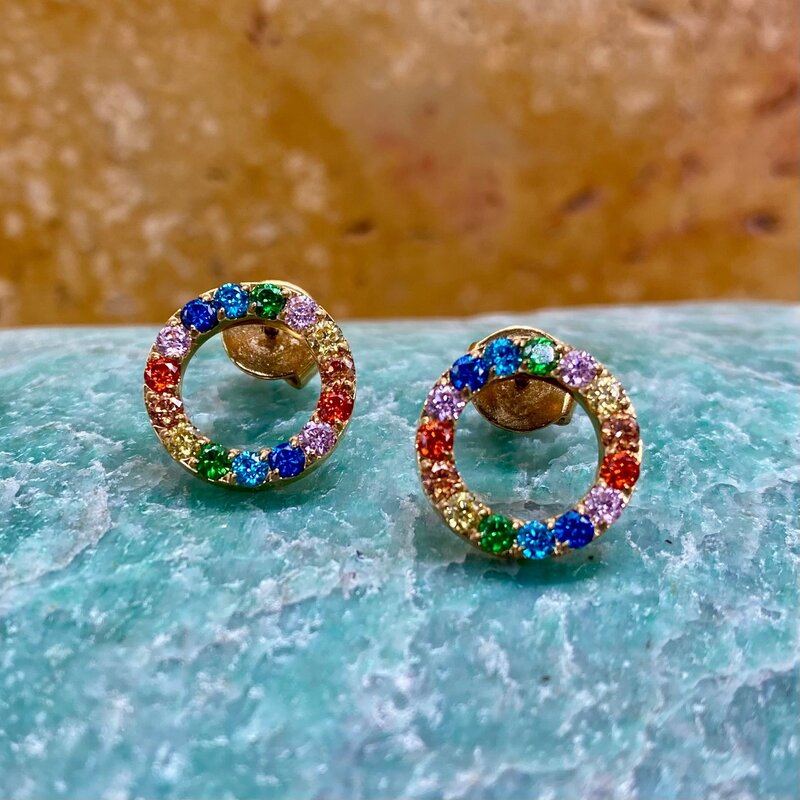 Multicolored Circle Crystal Earrings by Coeur de Lion