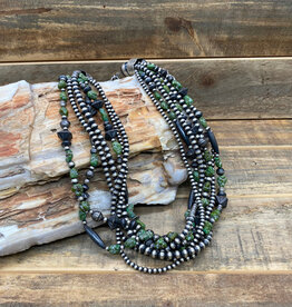 First American Traders 24" Sonoran Turquoise & Burnished Silver Beaded Necklace