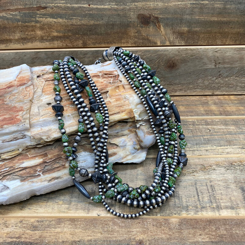 First American Traders 24" Sonoran Turquoise & Burnished Silver Beaded Necklace