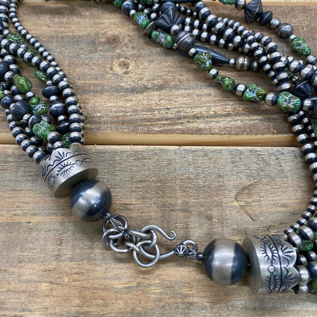 First American Traders 24" Sonoran Turquoise & Burnished Silver Beaded Necklace