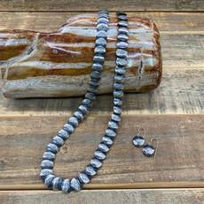 24" Sterling Silver Flat Disc Bead Necklace/ Earring Set